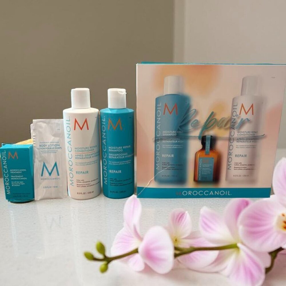 Moroccanoil Moisture Repair Set 4pc Shampoo, Conditioner Treatment Body Lotion